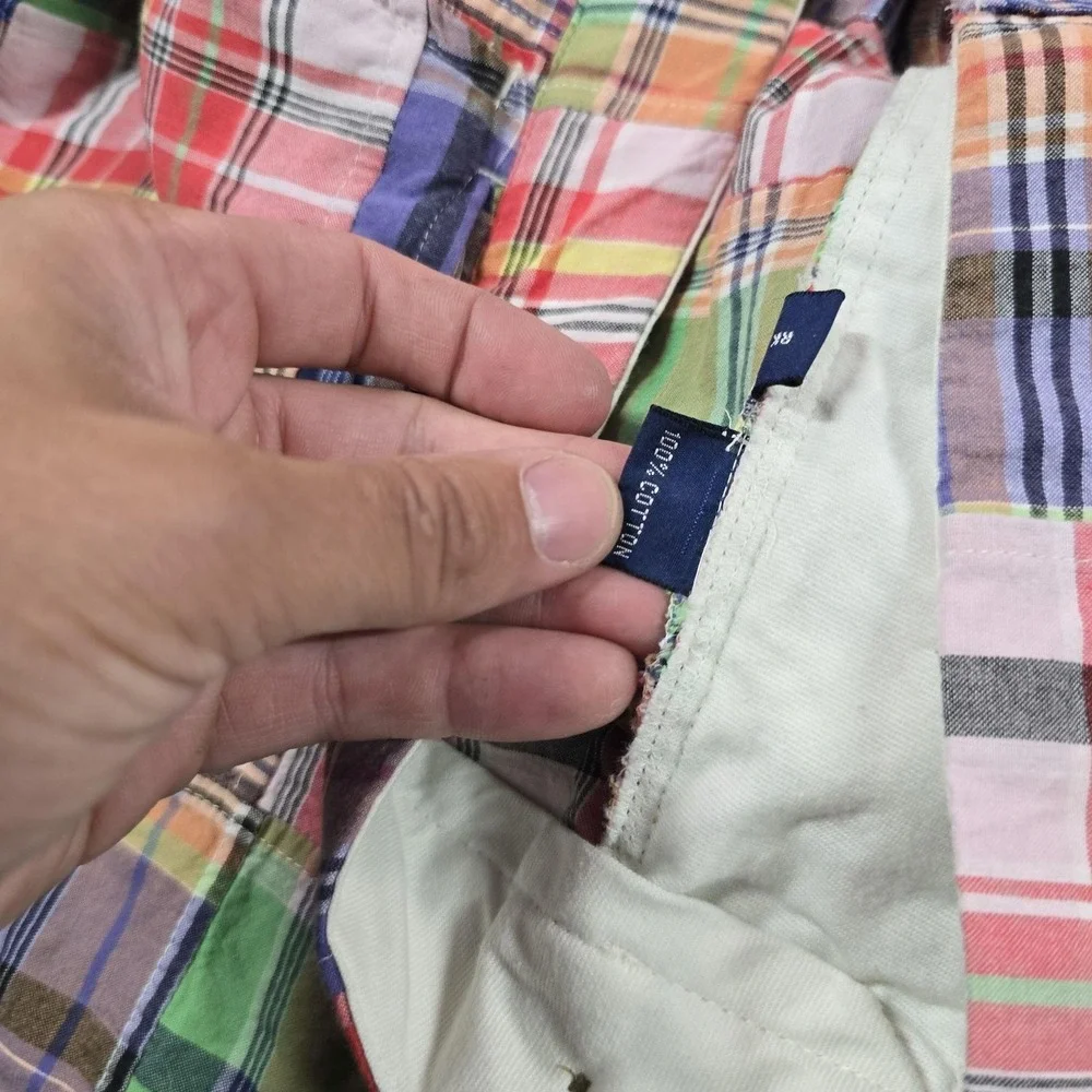 Polo Ralph Lauren Shorts Mens 36 Madras Patchwork Plaid Cotton Bermuda Golf
